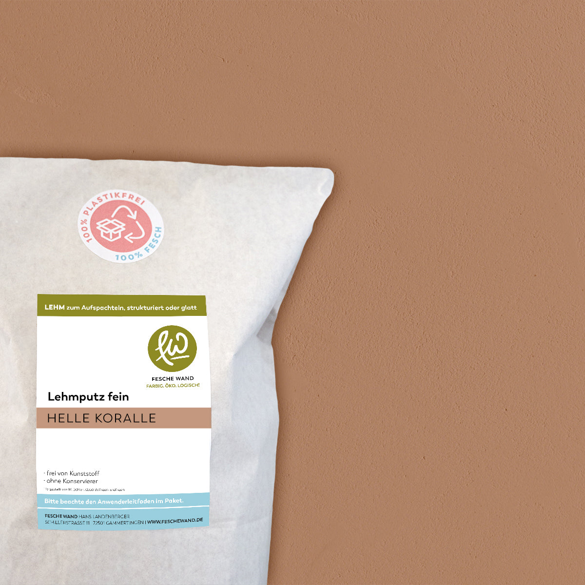 Lehmoberputz FEIN - Lehmfinishputz 0,5 mm – 0.8 KG - #farbe_helle Koralle (helles terracotta)