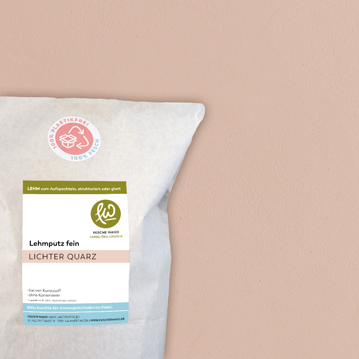 Lehmoberputz FEIN - Lehmfinishputz 0,5 mm – 0.8 KG - #farbe_lichter Quarz (warmes rosé)