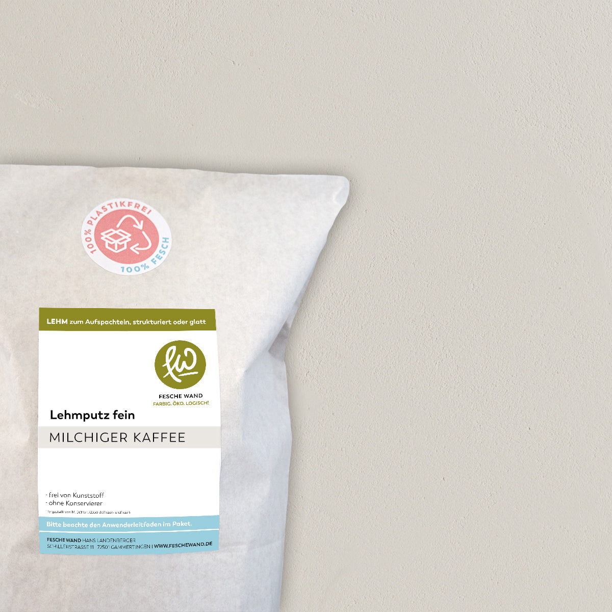 Lehmoberputz FEIN - Lehmfinishputz 0,5 mm – 0.8 KG - #farbe_milchiger Kaffee (beige-braun)