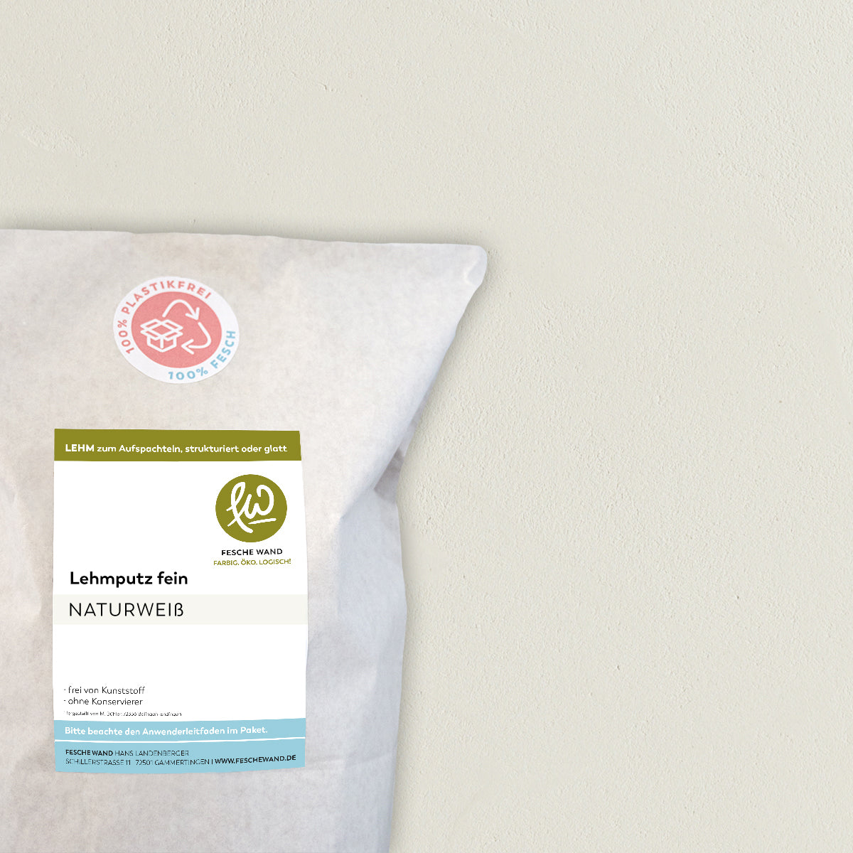 Lehmoberputz FEIN - Lehmfinishputz 0,5 mm – 0.8 KG - #farbe_Naturweiß