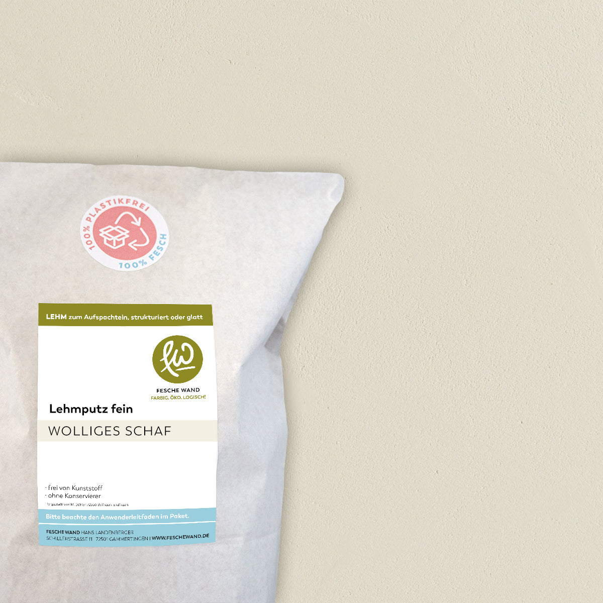 Lehmoberputz FEIN - Lehmfinishputz 0,5 mm – 0.8 KG - #farbe_wolliges Schaf (warmes beige)