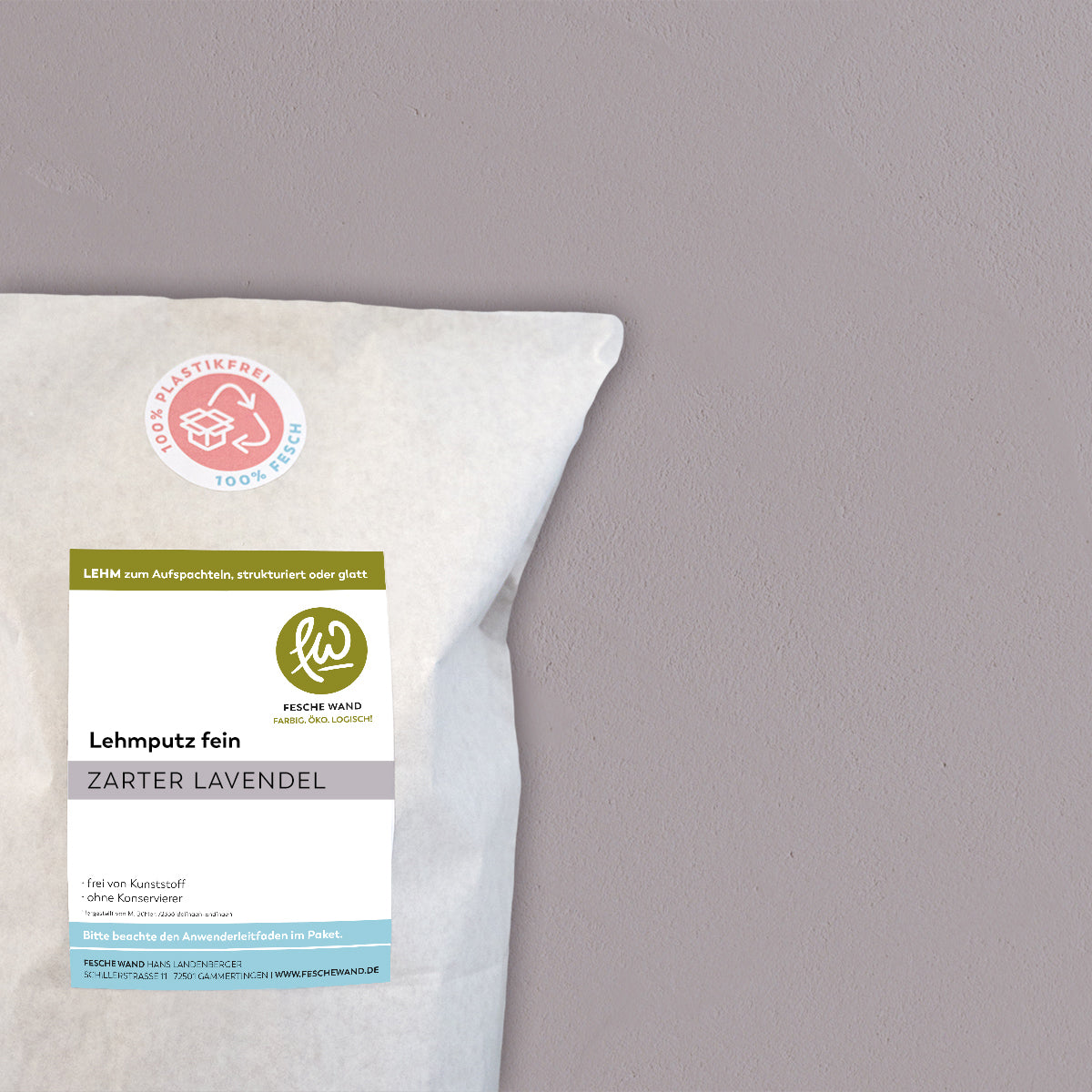 Lehmoberputz FEIN - Lehmfinishputz 0,5 mm – 0.8 KG - #farbe_zarter Lavendel (heller lavendel)