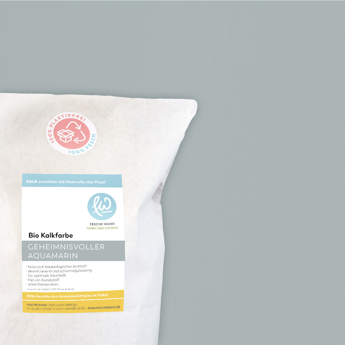 Bio Kalkfarbe - 0.8 KG in geheimnisvoller Aquamarin (gedämpftes blau) von Fesche Wand - #farbe_geheimnisvoller Aquamarin (gedämpftes blau)