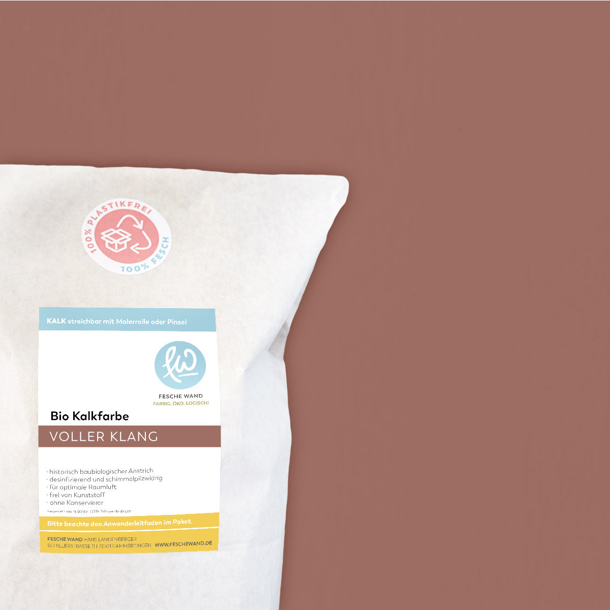 Bio Kalkfarbe - 0.8 KG in voller Klang (kräftiges altrosé) von Fesche Wand - #farbe_voller Klang (kräftiges altrosé)