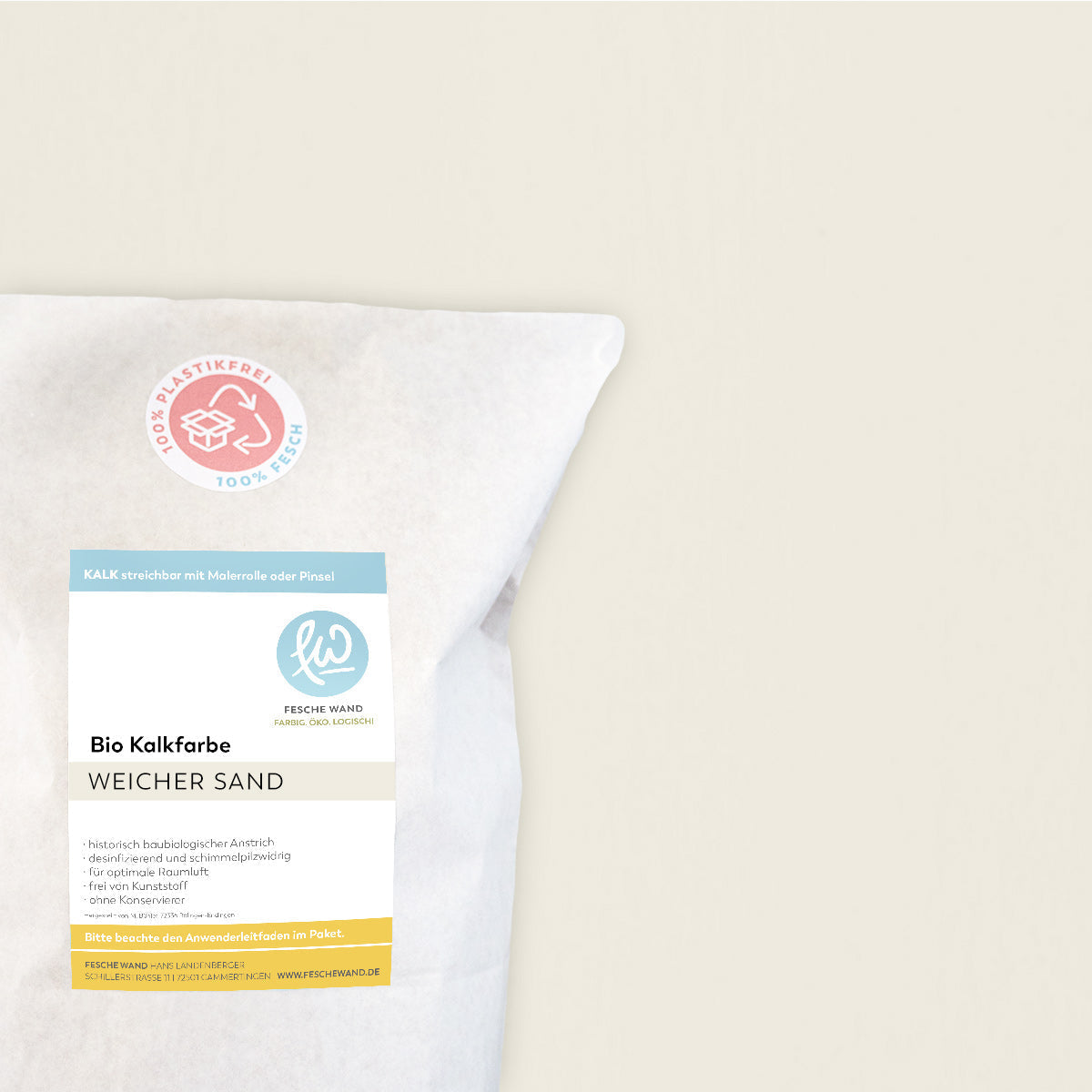 Bio Kalkfarbe - 0.8 KG in weicher Sand (beige) von Fesche Wand - #farbe_weicher Sand (beige)