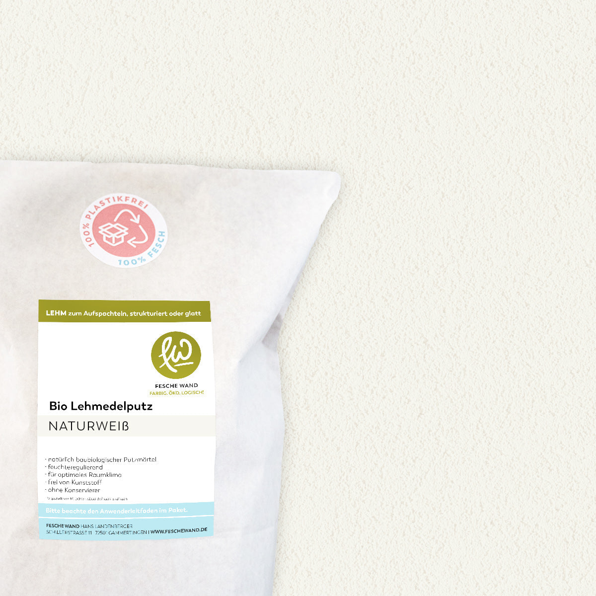 Bio Lehmoberputz - Lehmedelputz - 0,8 KG in Naturweiß von Fesche Wand - #farbe_Naturweiß
