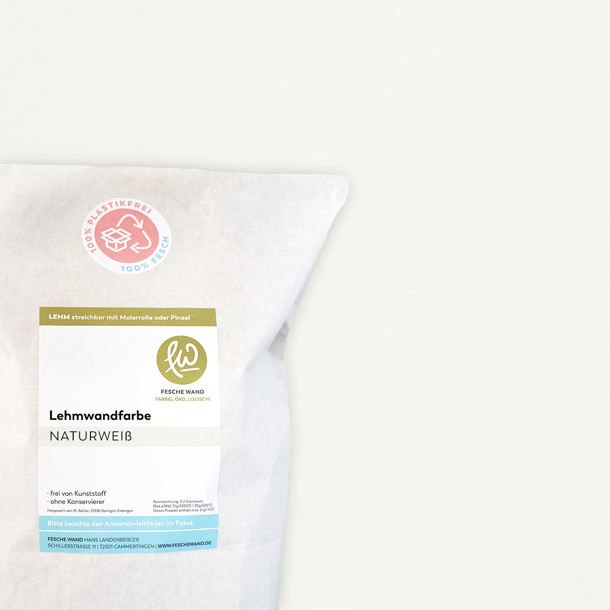 Lehmwandfarbe - 0,8 KG in Naturweiß von Fesche Wand - #farbe_Naturweiß