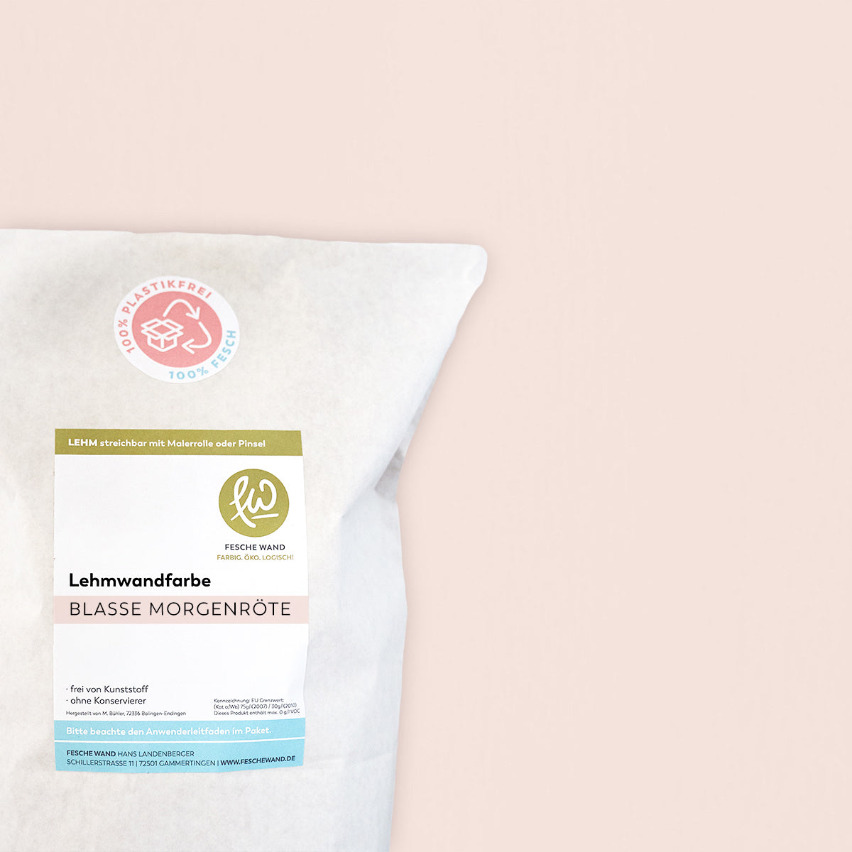 Lehmwandfarbe - 0,8 KG in blasse Morgenröte (hell-rosa) von Fesche Wand - #farbe_blasse Morgenröte (hell-rosa)