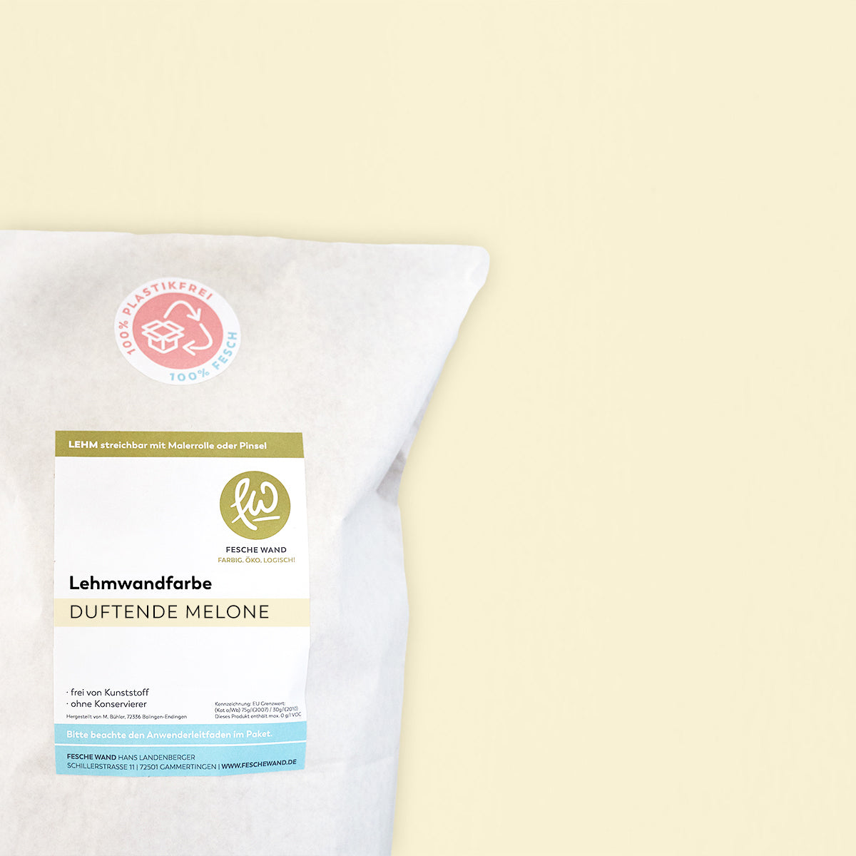 Lehmwandfarbe - 0,8 KG in duftende Melone (helles apricot) von Fesche Wand - #farbe_duftende Melone (helles apricot)