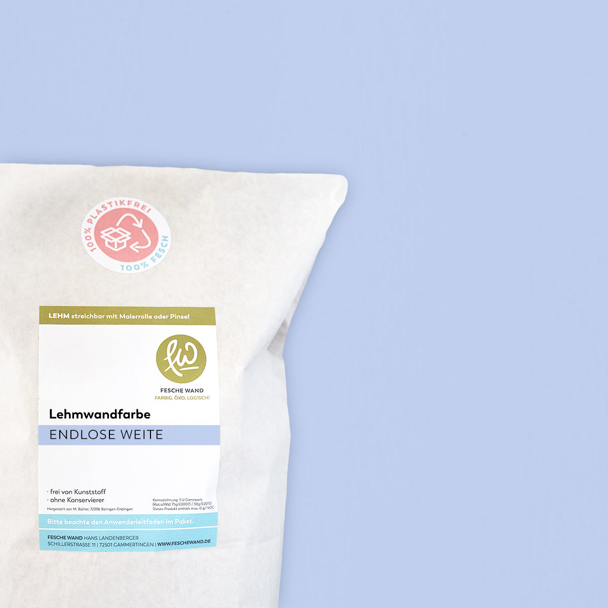 Lehmwandfarbe - 0,8 KG in endlose Weite (himmelblau) von Fesche Wand - #farbe_endlose Weite (himmelblau)