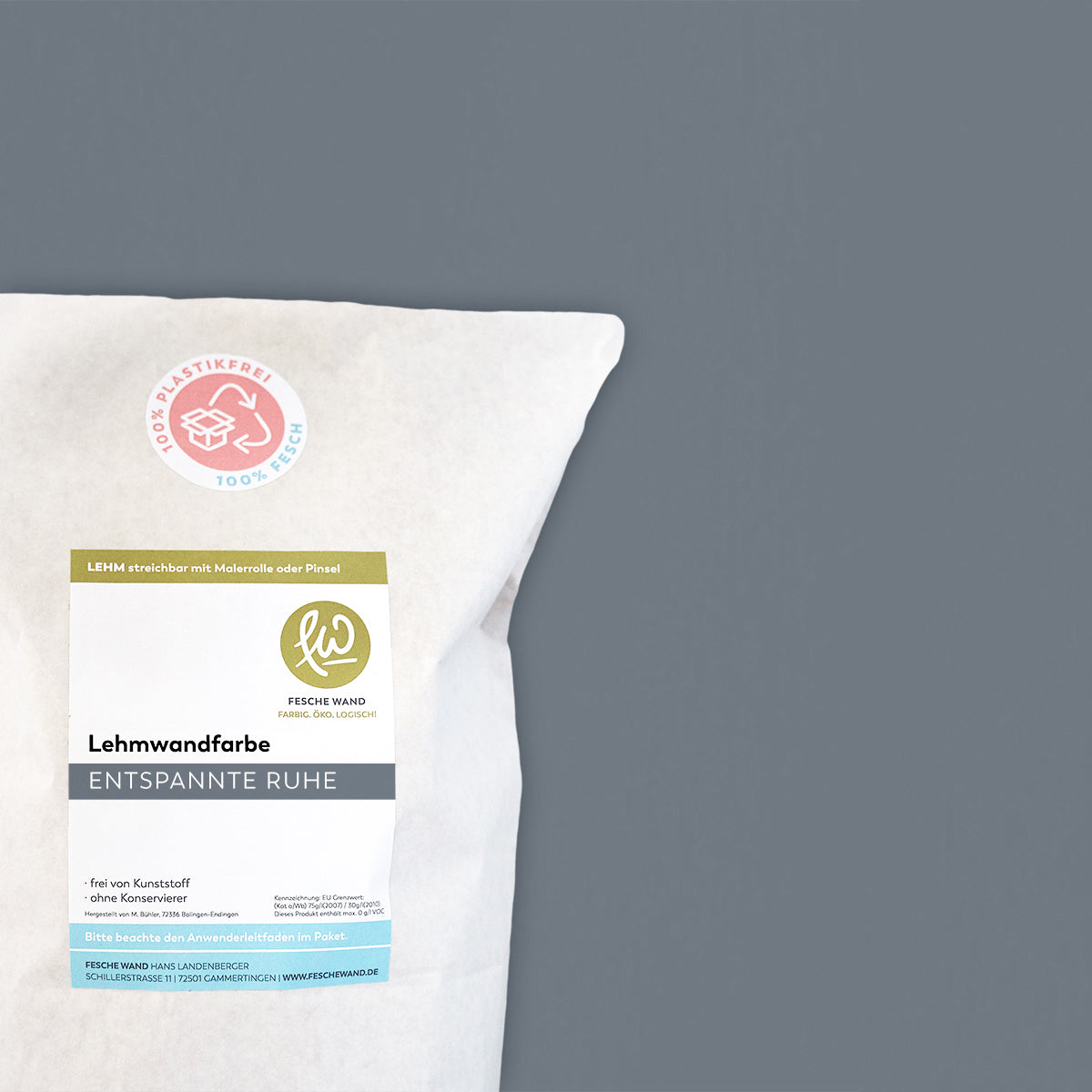 Lehmwandfarbe - 0,8 KG in entspannte Ruhe (sattes blaugrau) von Fesche Wand - #farbe_entspannte Ruhe (sattes blaugrau)