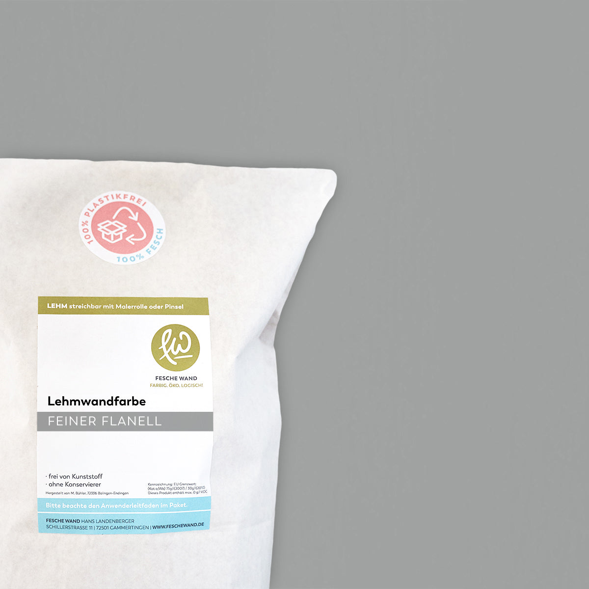 Lehmwandfarbe - 0,8 KG in feiner Flanell (neutrales grau) von Fesche Wand - #farbe_feiner Flanell (neutrales grau)