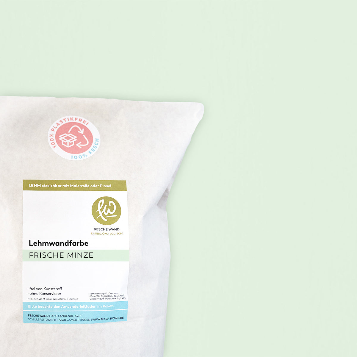 Lehmwandfarbe - 0,8 KG in frische Minze (kühles grün) von Fesche Wand - #farbe_frische Minze (kühles grün)