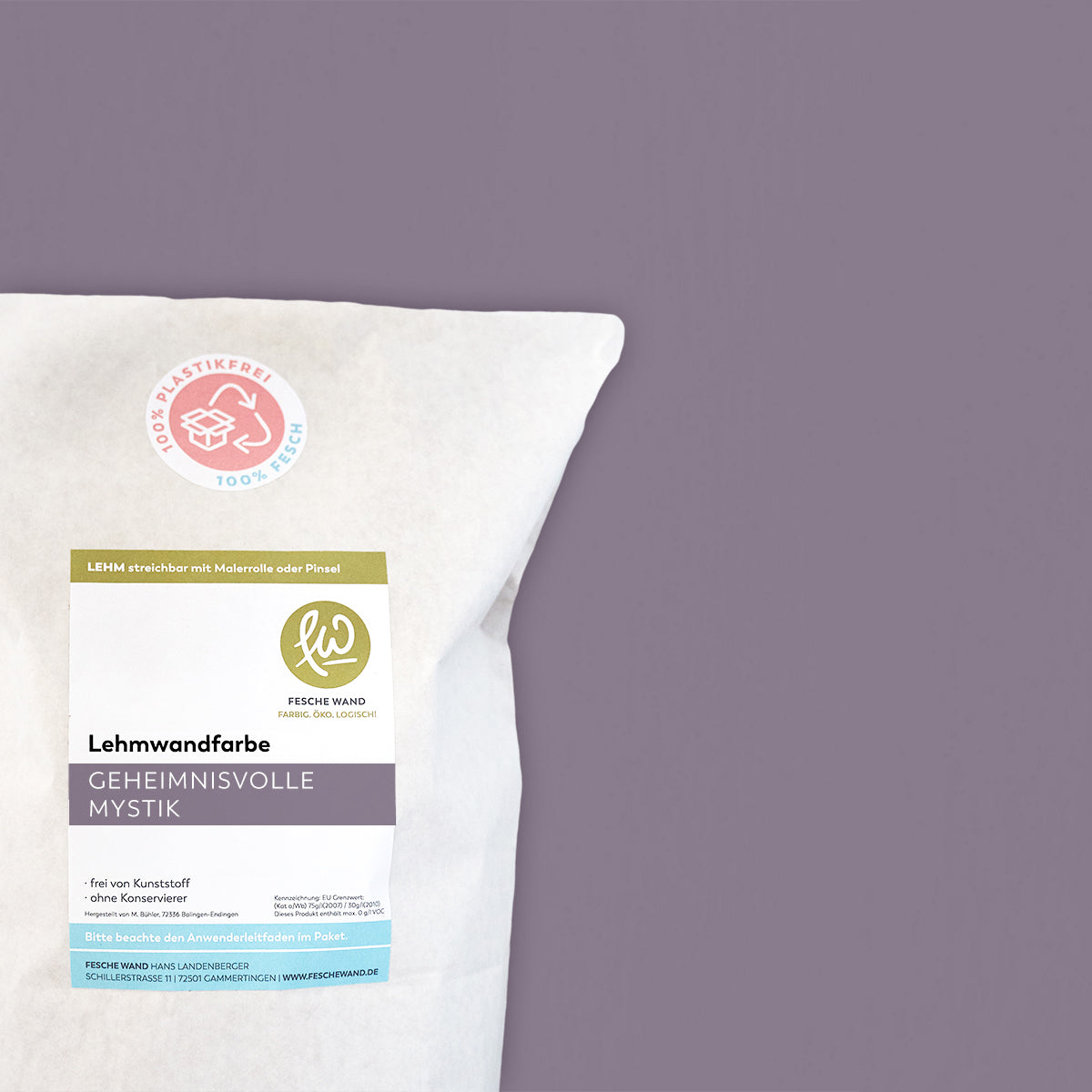 Lehmwandfarbe - 0,8 KG in geheimnisvolle Mystik (lila) von Fesche Wand - #farbe_geheimnisvolle Mystik (lila)