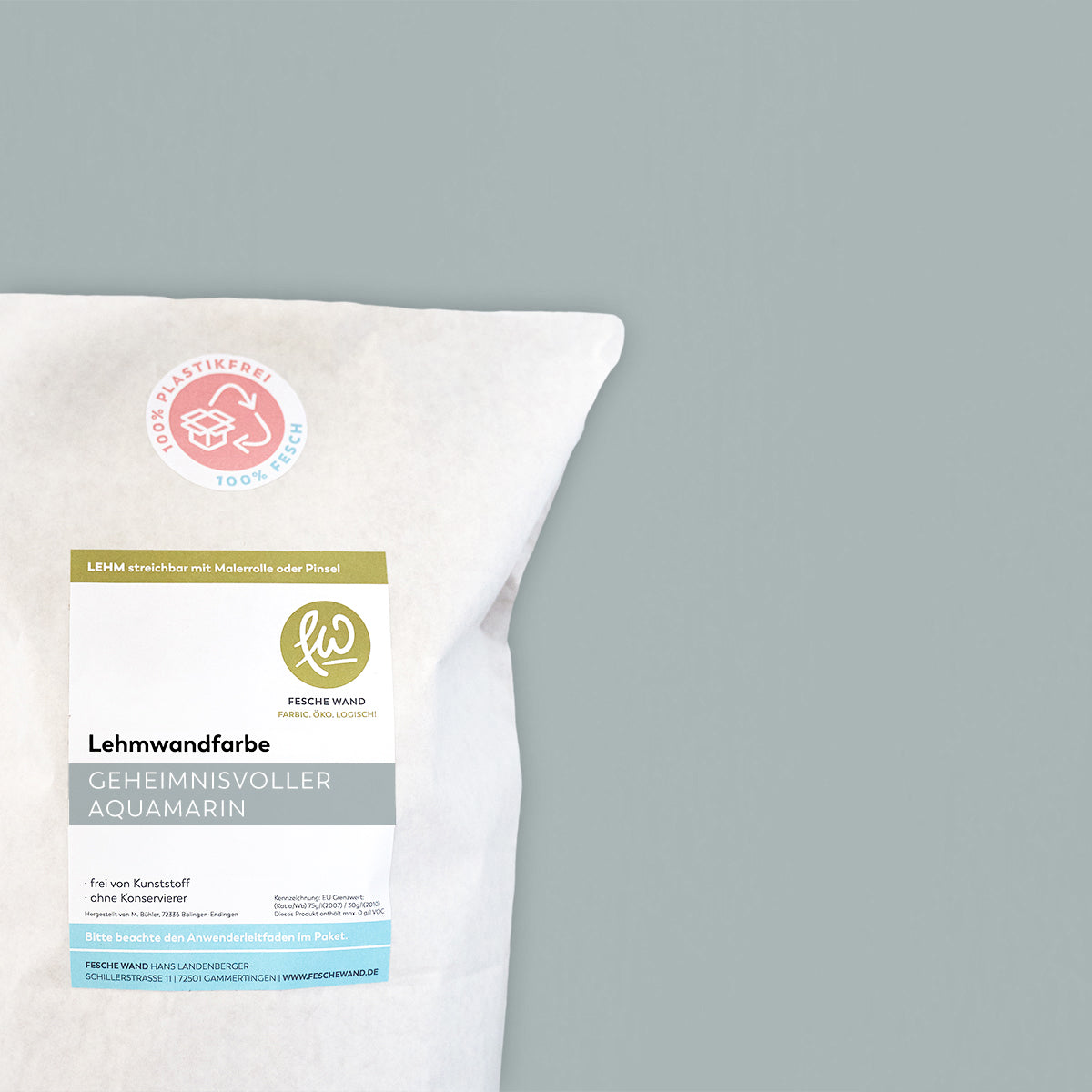 Lehmwandfarbe - 0,8 KG in geheimnisvoller Aquamarin (gedämpftes blau) von Fesche Wand - #farbe_geheimnisvoller Aquamarin (gedämpftes blau)