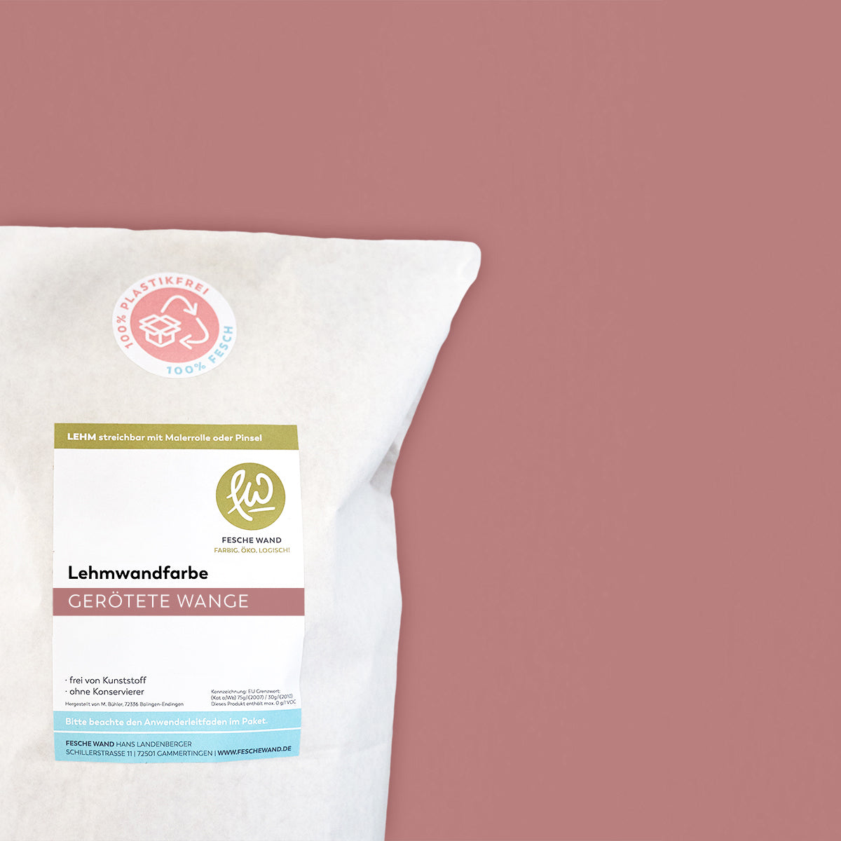 Lehmwandfarbe - 0,8 KG in gerötete Wange (helles ockerrot) von Fesche Wand - #farbe_gerötete Wange (helles ockerrot)