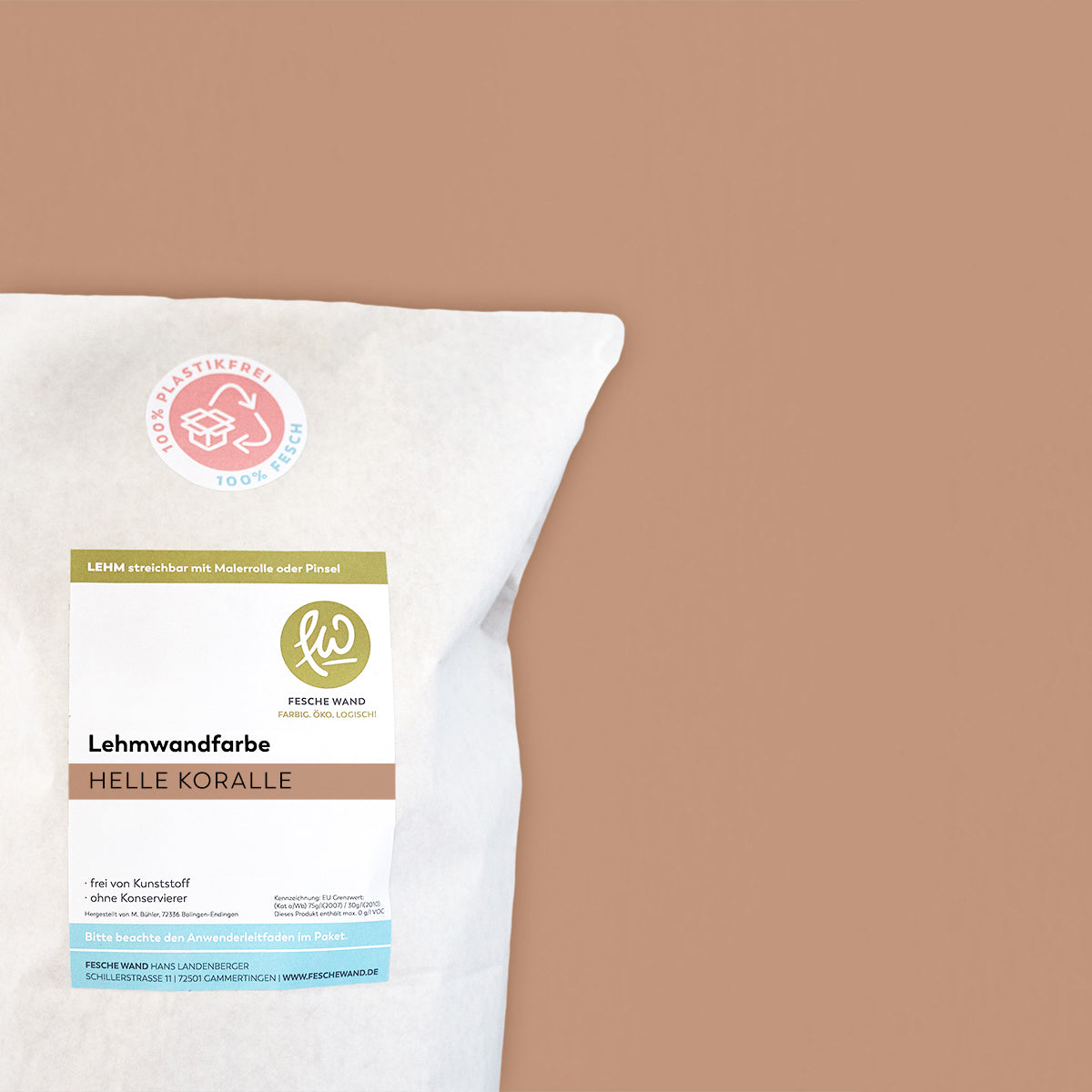 Lehmwandfarbe - 0,8 KG in helle Koralle (helles terracotta) von Fesche Wand - #farbe_helle Koralle (helles terracotta)