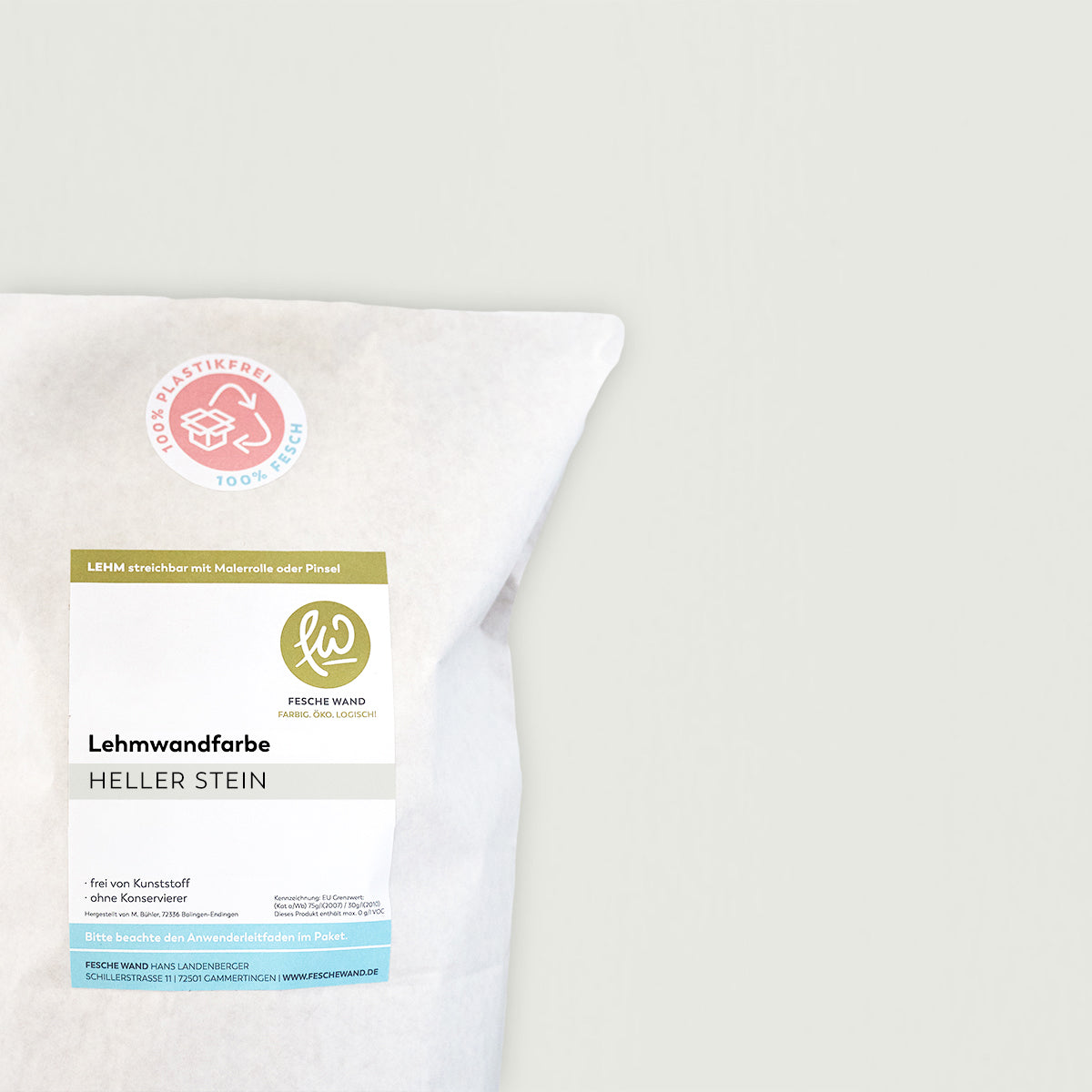 Lehmwandfarbe - 0,8 KG in heller Stein (warmes hellgrau) von Fesche Wand - #farbe_heller Stein (warmes hellgrau)