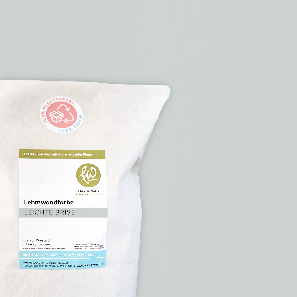 Lehmwandfarbe - 0,8 KG in leichte Brise (blaugrau) von Fesche Wand - #farbe_leichte Brise (blaugrau)