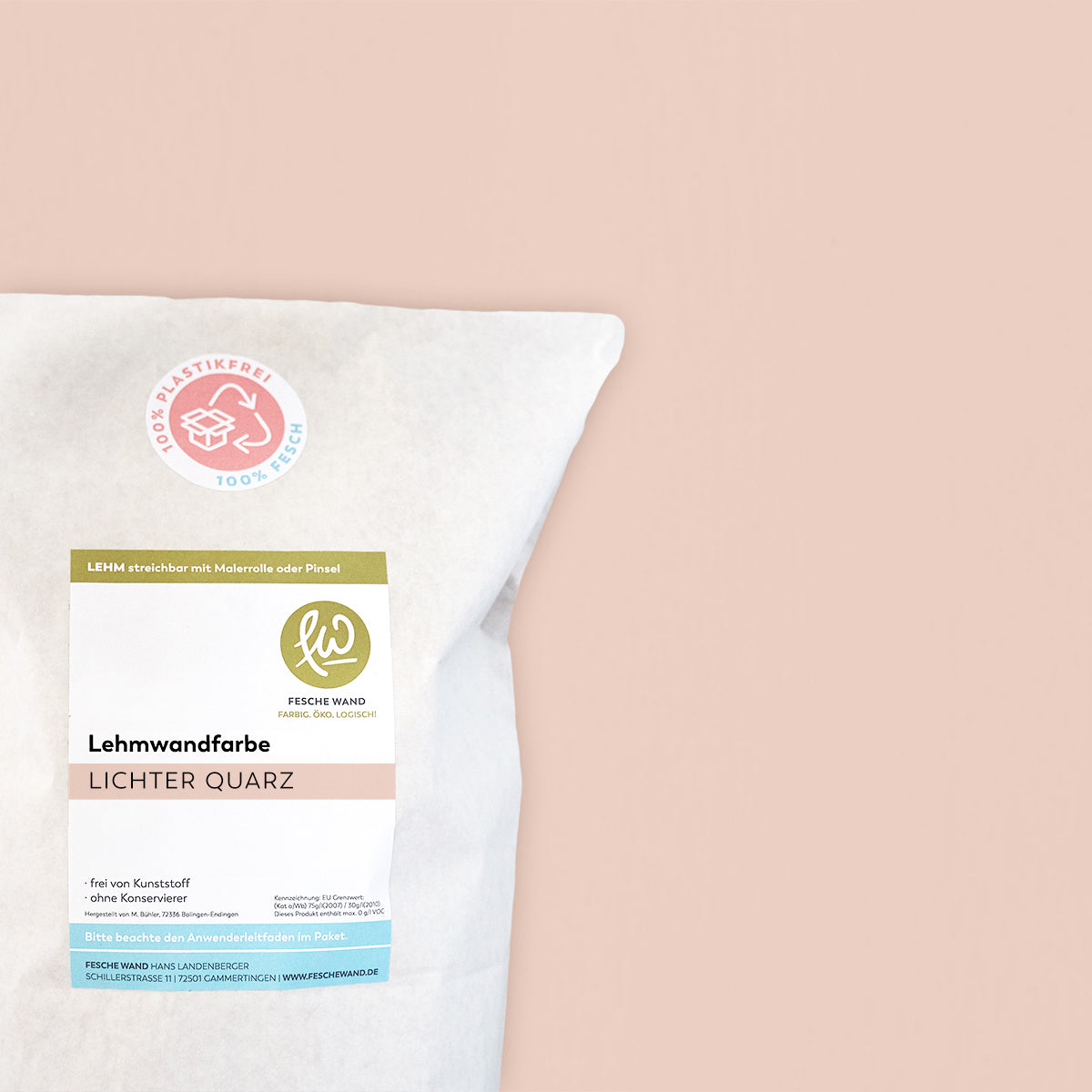 Lehmwandfarbe - 0,8 KG in lichter Quarz (warmes rosé) von Fesche Wand - #farbe_lichter Quarz (warmes rosé)