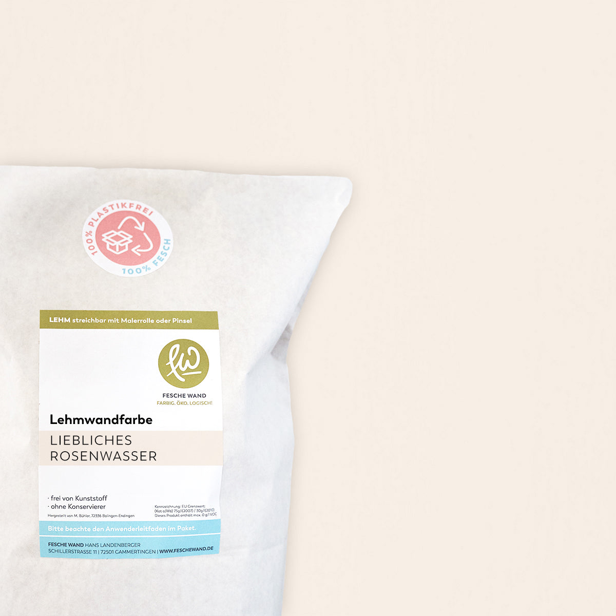 Lehmwandfarbe - 0,8 KG in liebliches Rosenwasser (zartes rosé) von Fesche Wand - #farbe_liebliches Rosenwasser (zartes rosé)