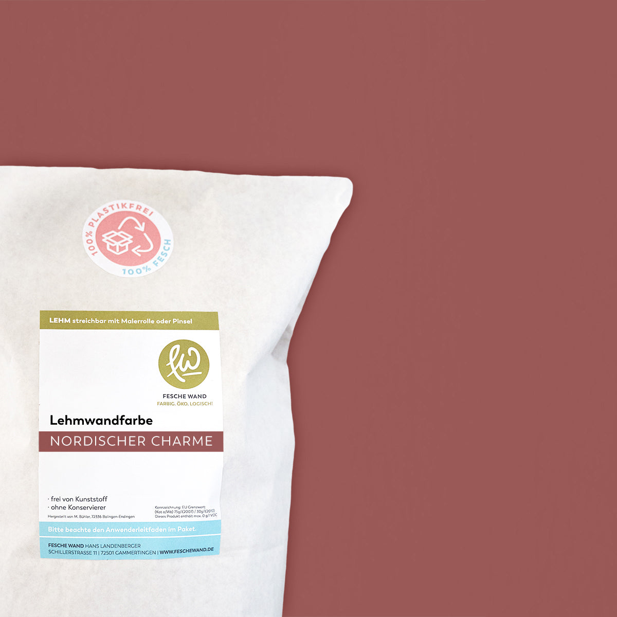 Lehmwandfarbe - 0,8 KG in nordischer Charme (ziegelrot) von Fesche Wand - #farbe_nordischer Charme (ziegelrot)