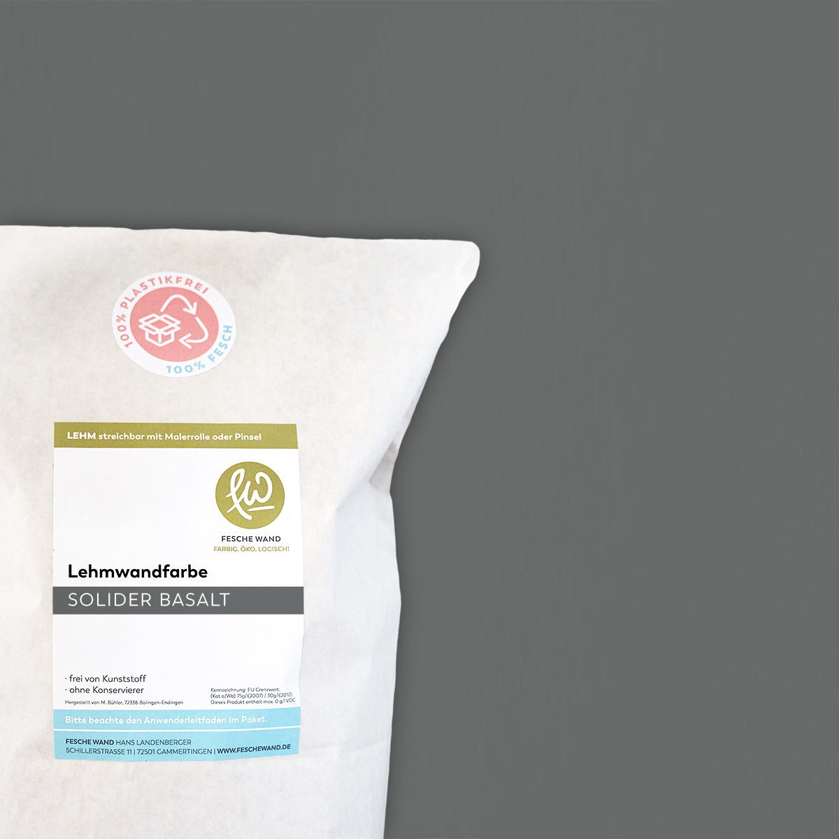 Lehmwandfarbe - 0,8 KG in solider Basalt (anthrazit) von Fesche Wand - #farbe_solider Basalt (anthrazit)