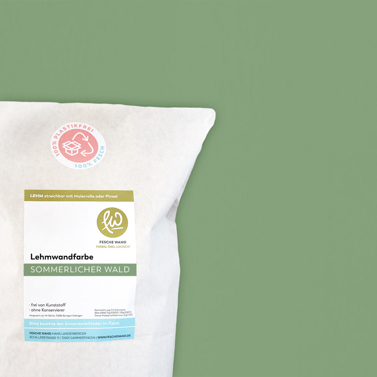 Lehmwandfarbe - 0,8 KG in sommerlicher Wald (grün) von Fesche Wand - #farbe_sommerlicher Wald (grün)
