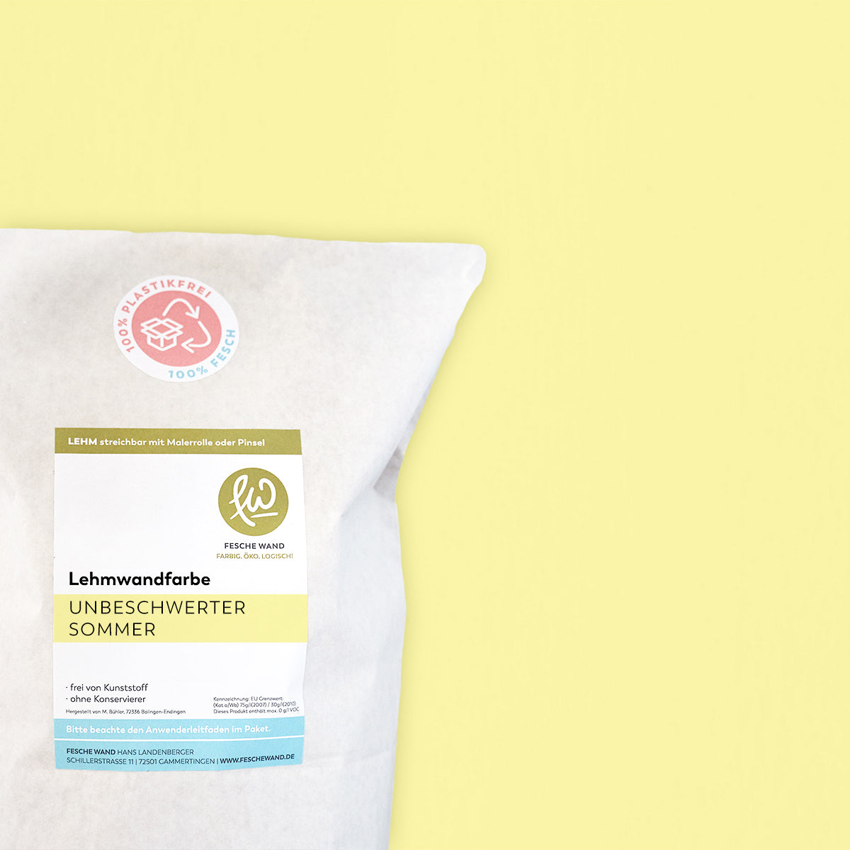 Lehmwandfarbe - 0,8 KG in unbeschwerter Sommer (gelb) von Fesche Wand - #farbe_unbeschwerter Sommer (gelb)