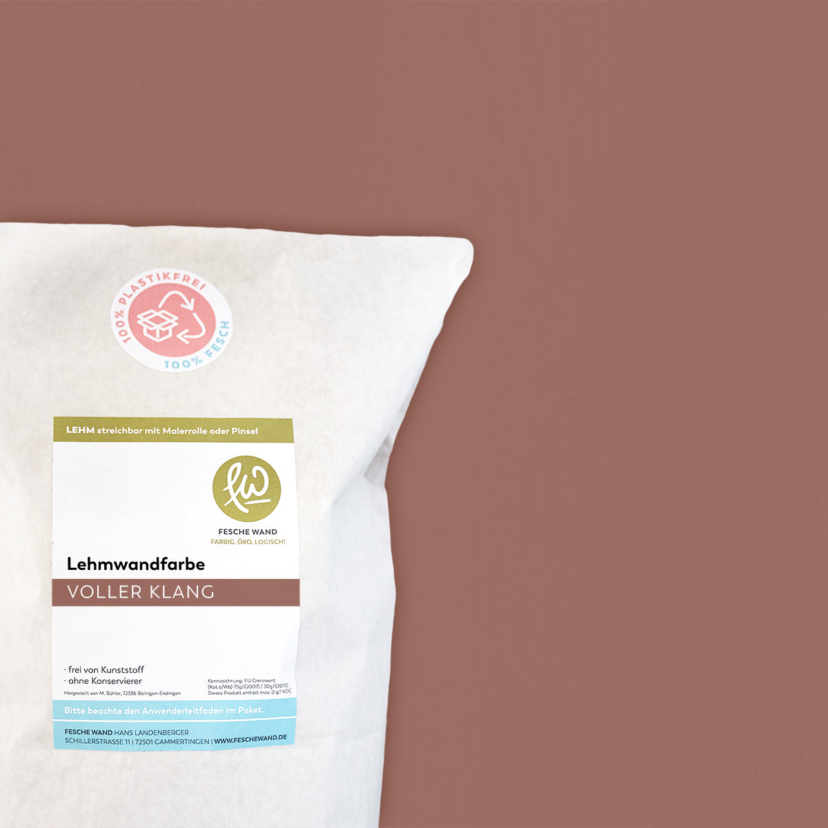 Lehmwandfarbe - 0,8 KG in voller Klang (kräftiges altrosé) von Fesche Wand - #farbe_voller Klang (kräftiges altrosé)