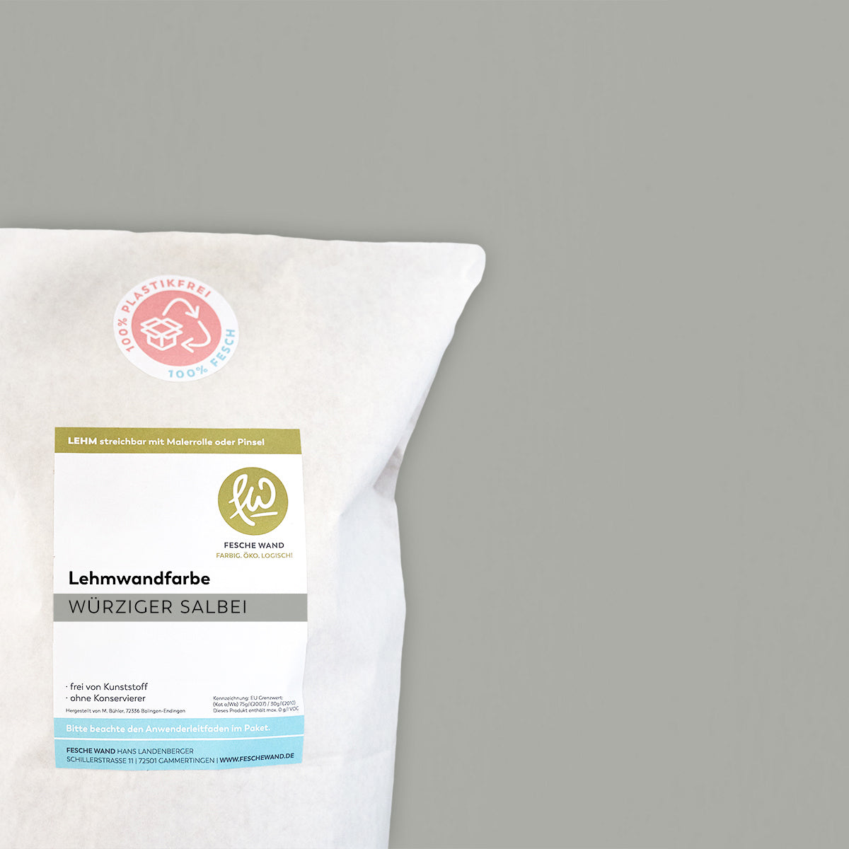 Lehmwandfarbe - 0,8 KG in würziger Salbei (warmes grau) von Fesche Wand - #farbe_würziger Salbei (warmes grau)