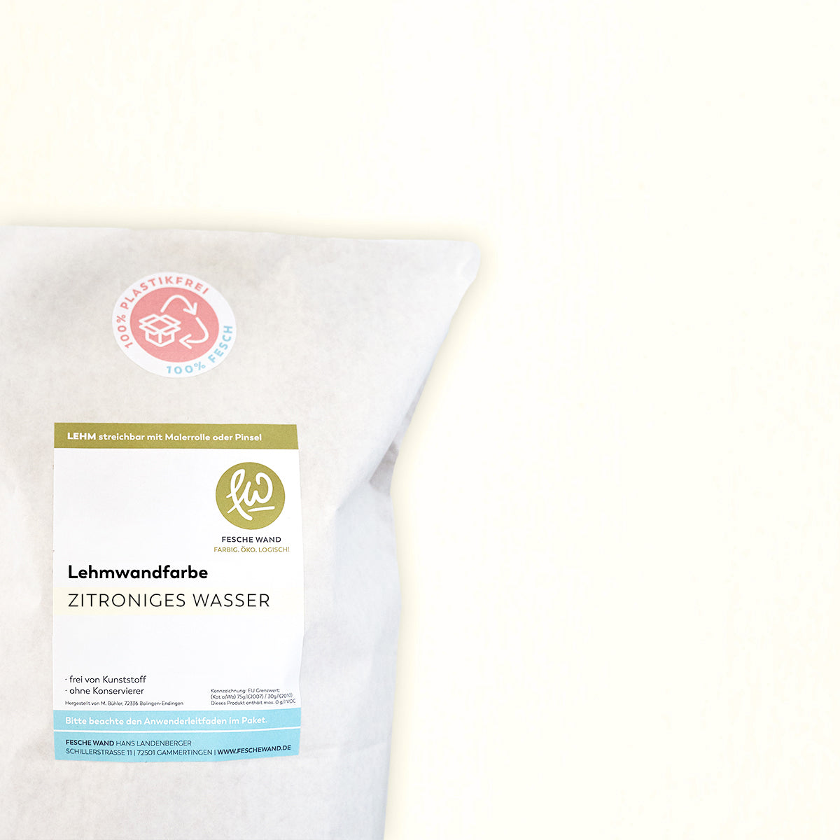 Lehmwandfarbe - 0,8 KG in zitroniges Wasser (zartes hellgelb) von Fesche Wand - #farbe_zitroniges Wasser (zartes hellgelb)