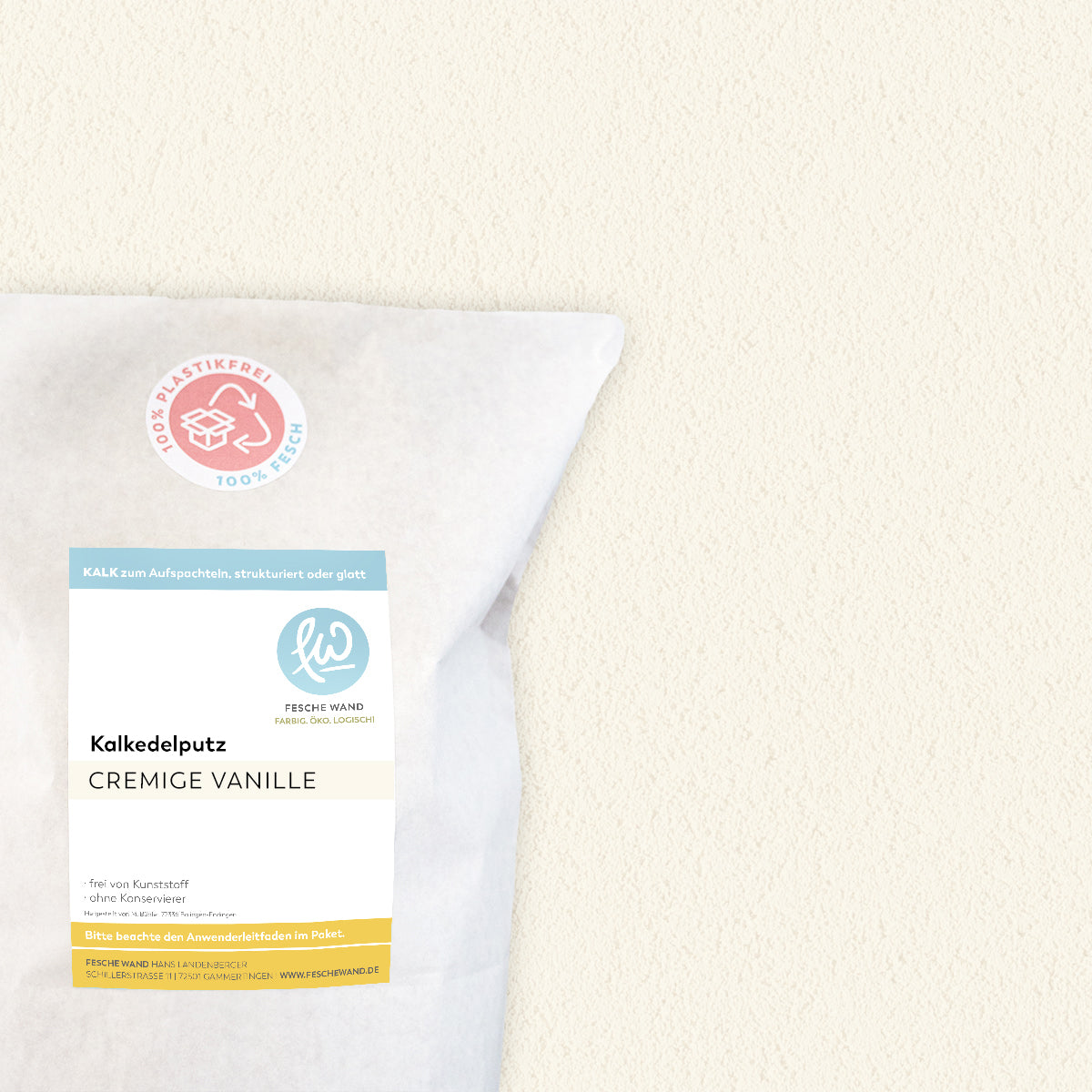 Kalkedelputz - 0,8 KG in cremige Vanille (creme-weiß) von Fesche Wand - #farbe_cremige Vanille (creme-weiß)