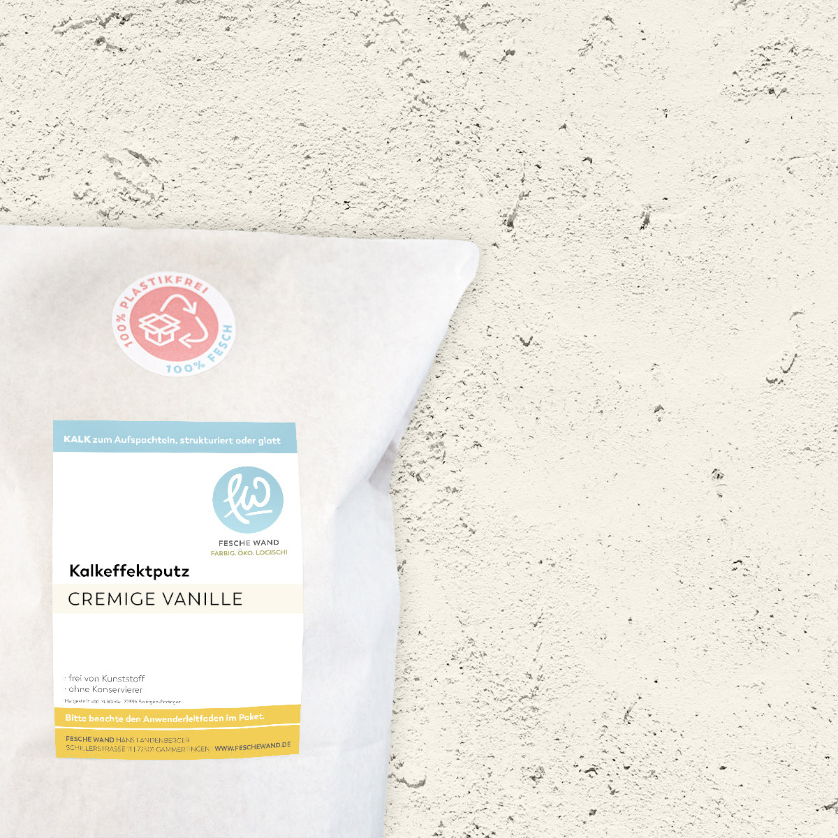 Kalkeffektputz - 0,8 KG in cremige Vanille (creme-weiß) von Fesche Wand - #farbe_cremige Vanille (creme-weiß)