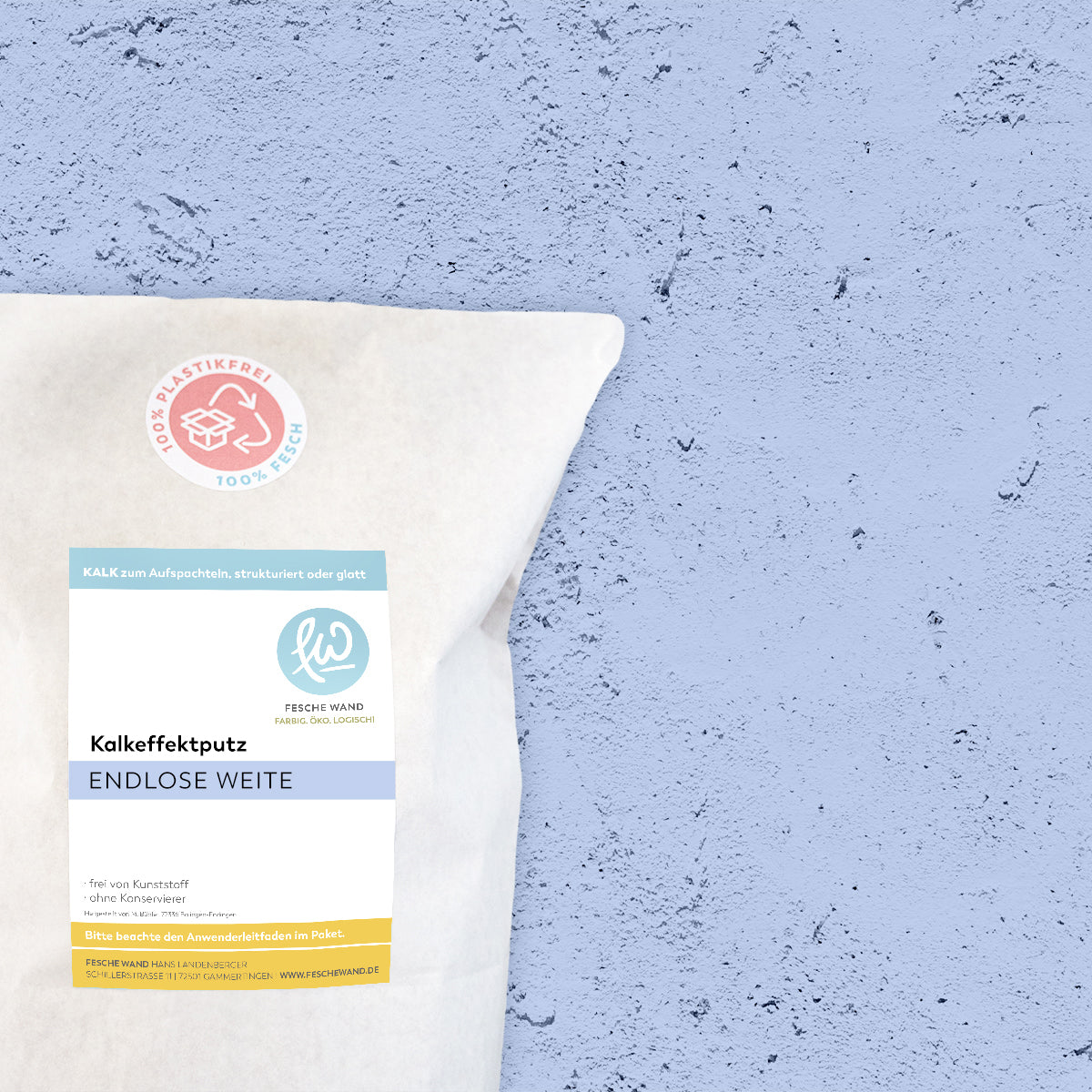 Kalkeffektputz - 0,8 KG in endlose Weite (himmelblau) von Fesche Wand - #farbe_endlose Weite (himmelblau)
