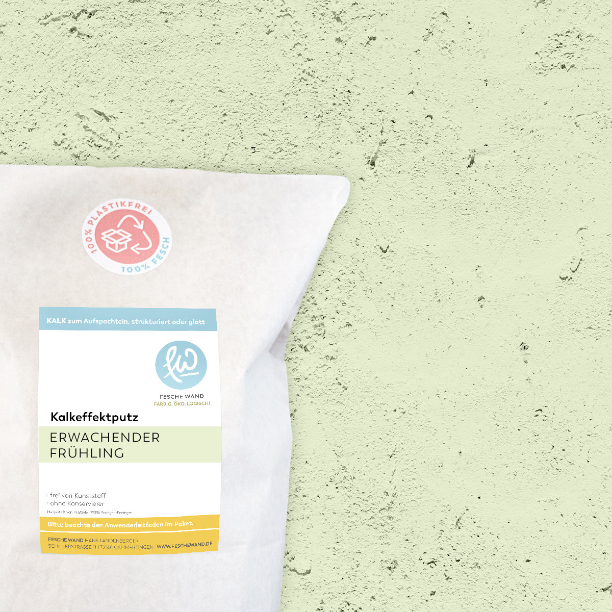 Kalkeffektputz - 0,8 KG in erwachender Frühling (helles gelbgrün) von Fesche Wand - #farbe_erwachender Frühling (helles gelbgrün)