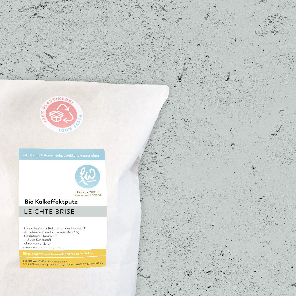 Kalkeffektputz - 0,8 KG in leichte Brise (blaugrau) von Fesche Wand - #farbe_leichte Brise (blaugrau)