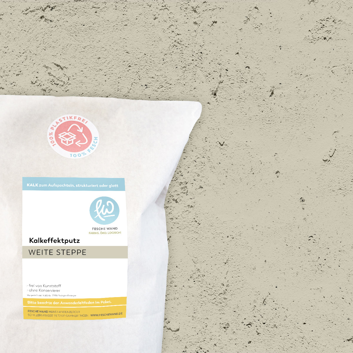 Kalkeffektputz - 0,8 KG in weite Steppe (umbra-beige) von Fesche Wand - #farbe_weite Steppe (umbra-beige)