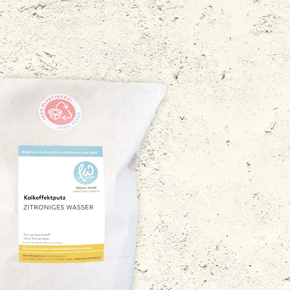 Kalkeffektputz - 0,8 KG in zitroniges Wasser (zartes hellgelb) von Fesche Wand - #farbe_zitroniges Wasser (zartes hellgelb)
