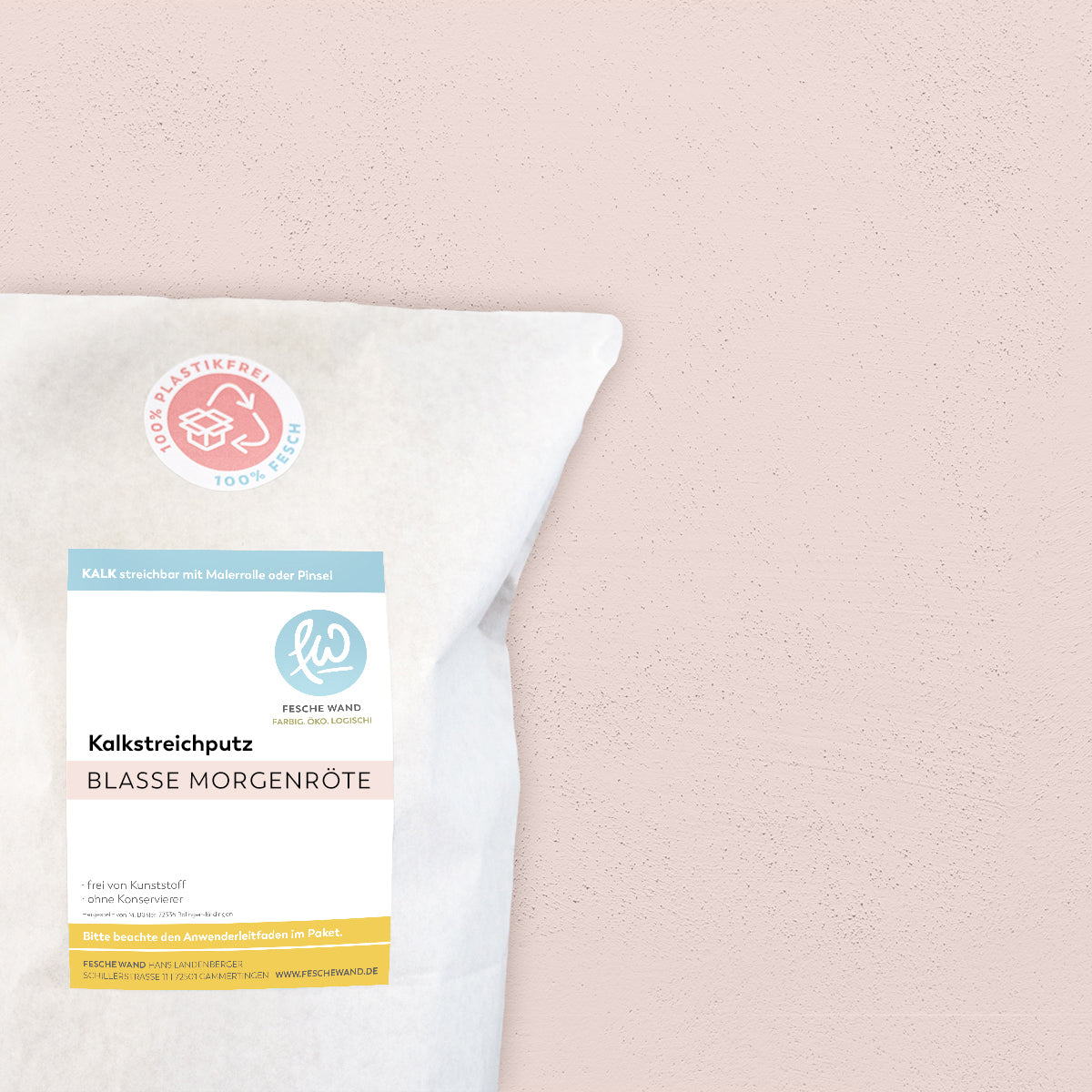 Kalkstreichputz - 0,8 KG in blasse Morgenröte (hell-rosa) von Fesche Wand - #farbe_blasse Morgenröte (hell-rosa)