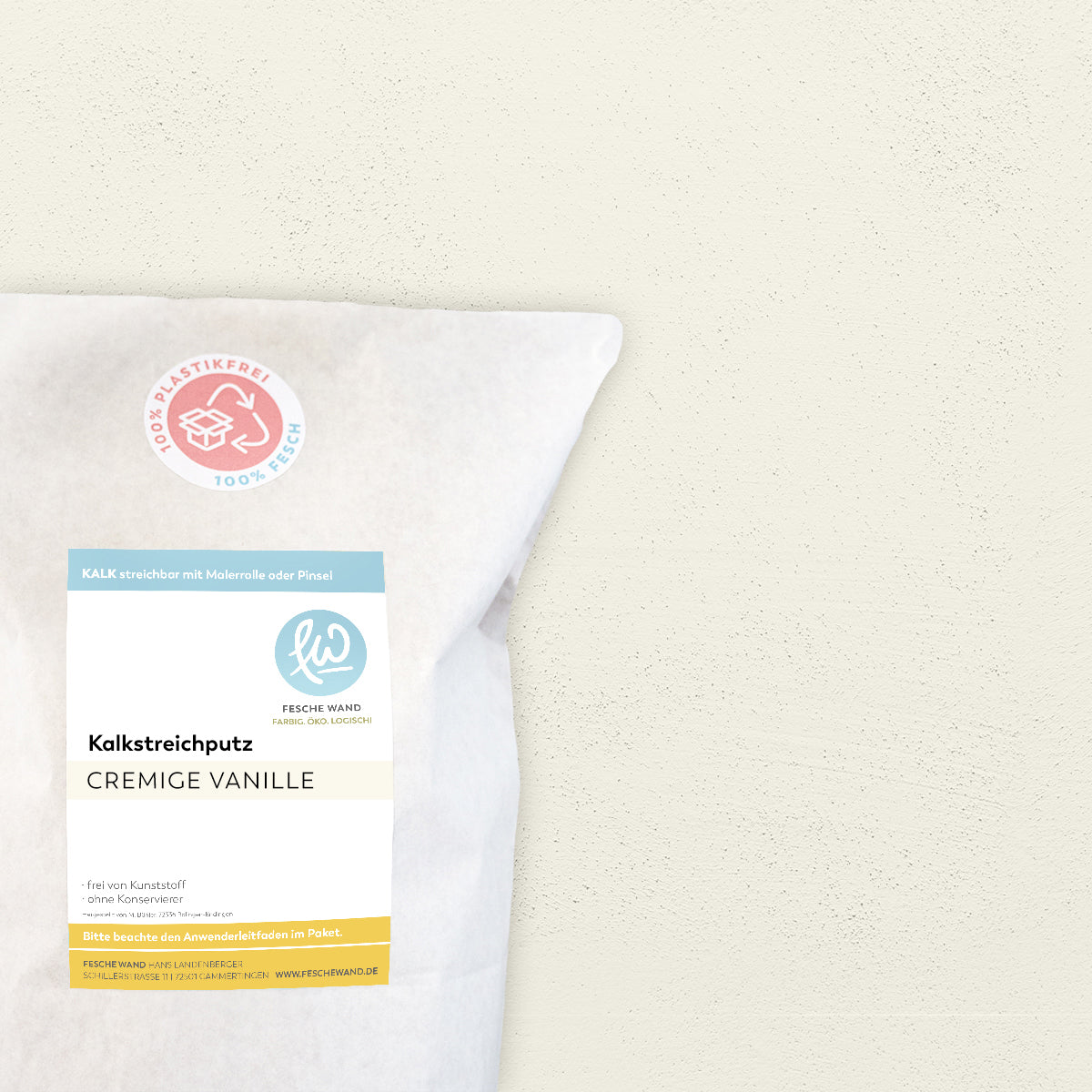 Kalkstreichputz - 0,8 KG in cremige Vanille (creme-weiß) von Fesche Wand - #farbe_cremige Vanille (creme-weiß)