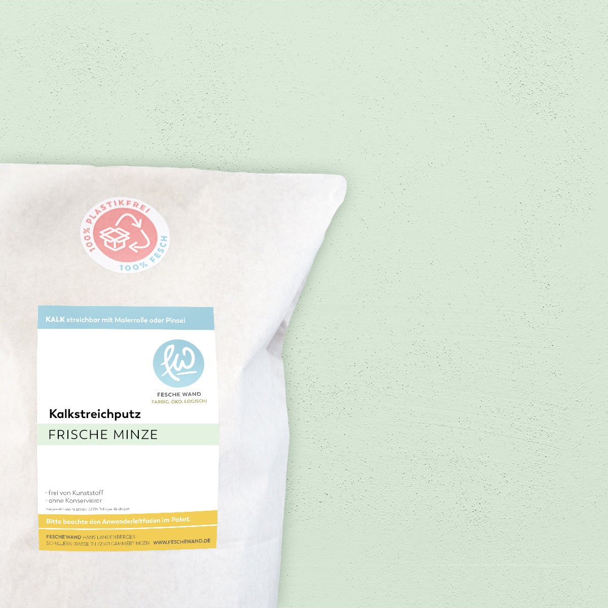 Kalkstreichputz - 0,8 KG in frische Minze (kühles grün) von Fesche Wand - #farbe_frische Minze (kühles grün)