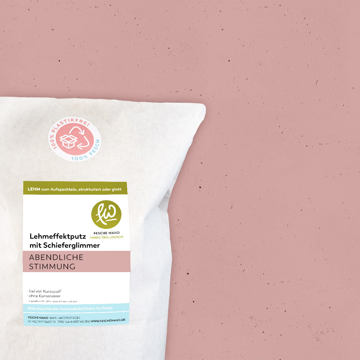 Lehmeffektputz mit Schieferglimmer - 0,8 KG in abendliche Stimmung (kühles rot-rosé) von Fesche Wand - #farbe_abendliche Stimmung (kühles rot-rosé)