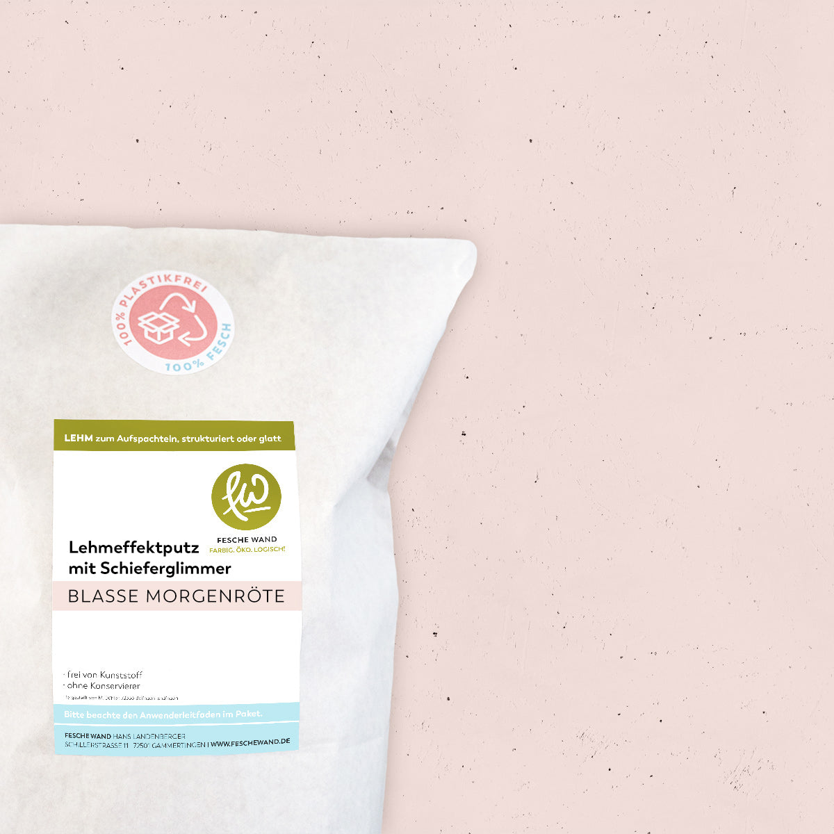 Lehmeffektputz mit Schieferglimmer - 0,8 KG in blasse Morgenröte (hell-rosa) von Fesche Wand - #farbe_blasse Morgenröte (hell-rosa)