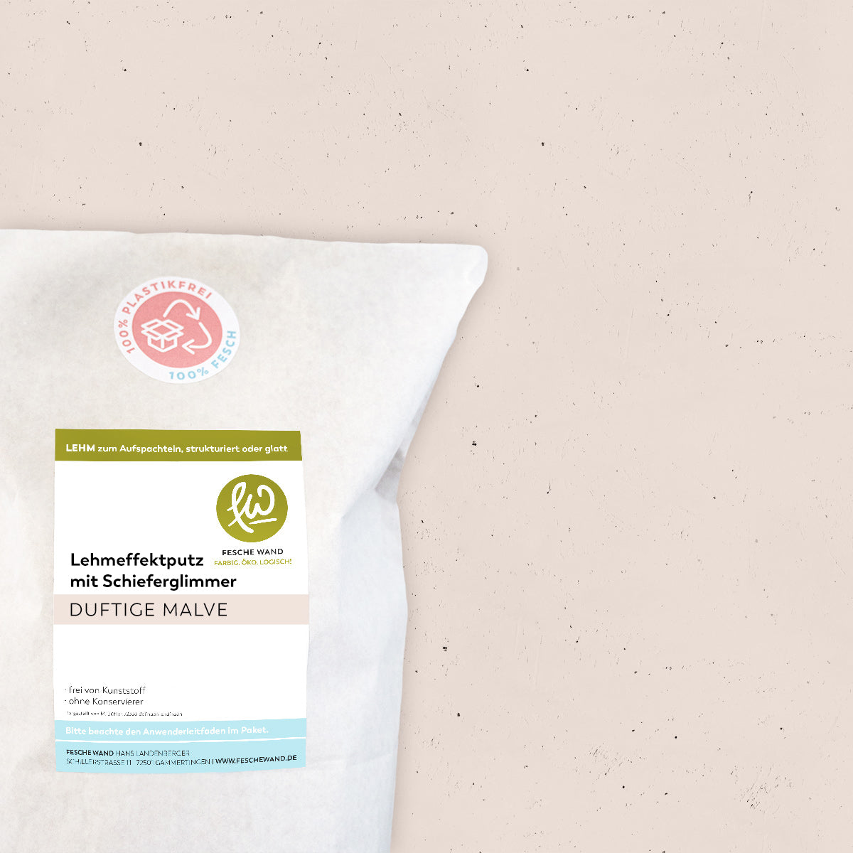 Lehmeffektputz mit Schieferglimmer - 0,8 KG in duftige Malve (altrosa) von Fesche Wand - #farbe_duftige Malve (altrosa)