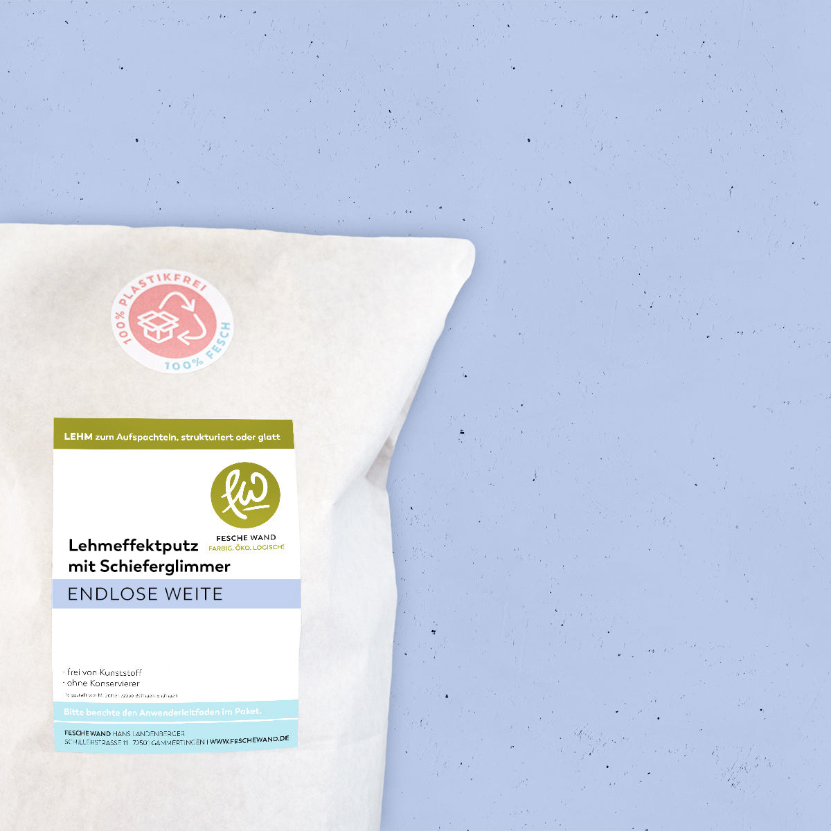 Lehmeffektputz mit Schieferglimmer - 0,8 KG in endlose Weite (himmelblau) von Fesche Wand - #farbe_endlose Weite (himmelblau)