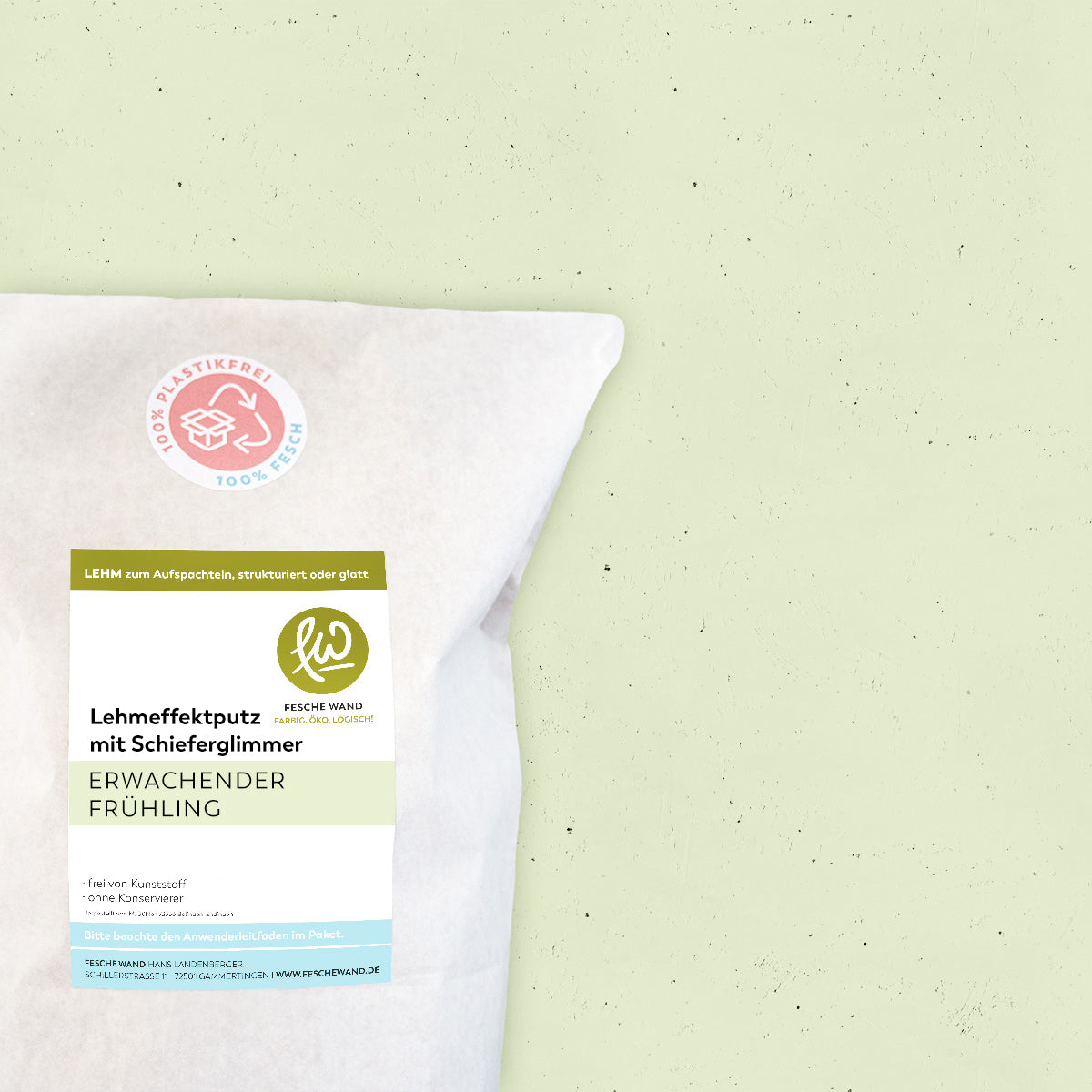Lehmeffektputz mit Schieferglimmer - 0,8 KG in erwachender Frühling (helles gelbgrün) von Fesche Wand - #farbe_erwachender Frühling (helles gelbgrün)