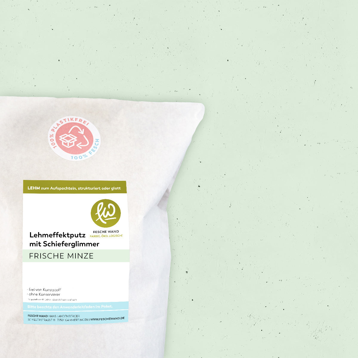 Lehmeffektputz mit Schieferglimmer - 0,8 KG in frische Minze (kühles grün) von Fesche Wand - #farbe_frische Minze (kühles grün)