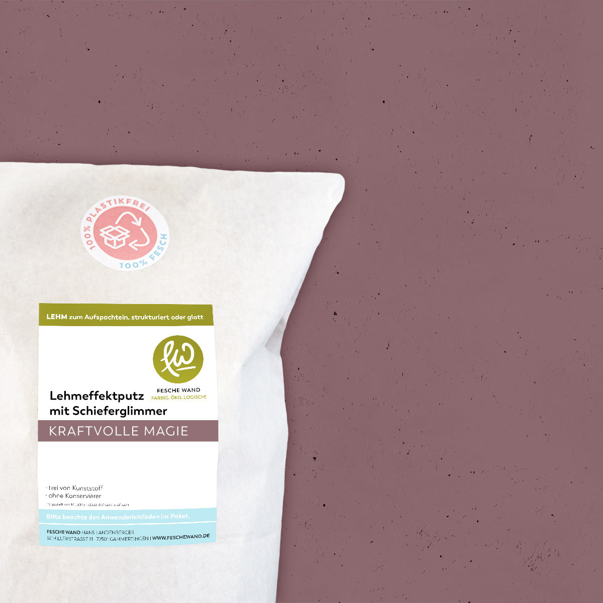 Lehmeffektputz mit Schieferglimmer - 0,8 KG in kraftvolle Magie (violett) von Fesche Wand - #farbe_kraftvolle Magie (violett)