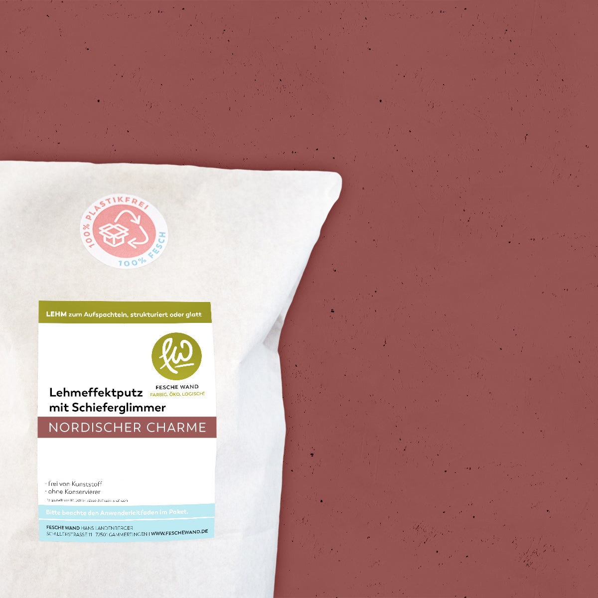Lehmeffektputz mit Schieferglimmer - 0,8 KG in nordischer Charme (ziegelrot) von Fesche Wand - #farbe_nordischer Charme (ziegelrot)